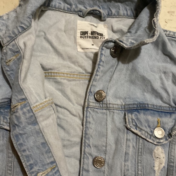 Garage Boyfriend Fit Distressed  Denim Raw Edge Button Up Jean Jacket - Picture 3 of 4